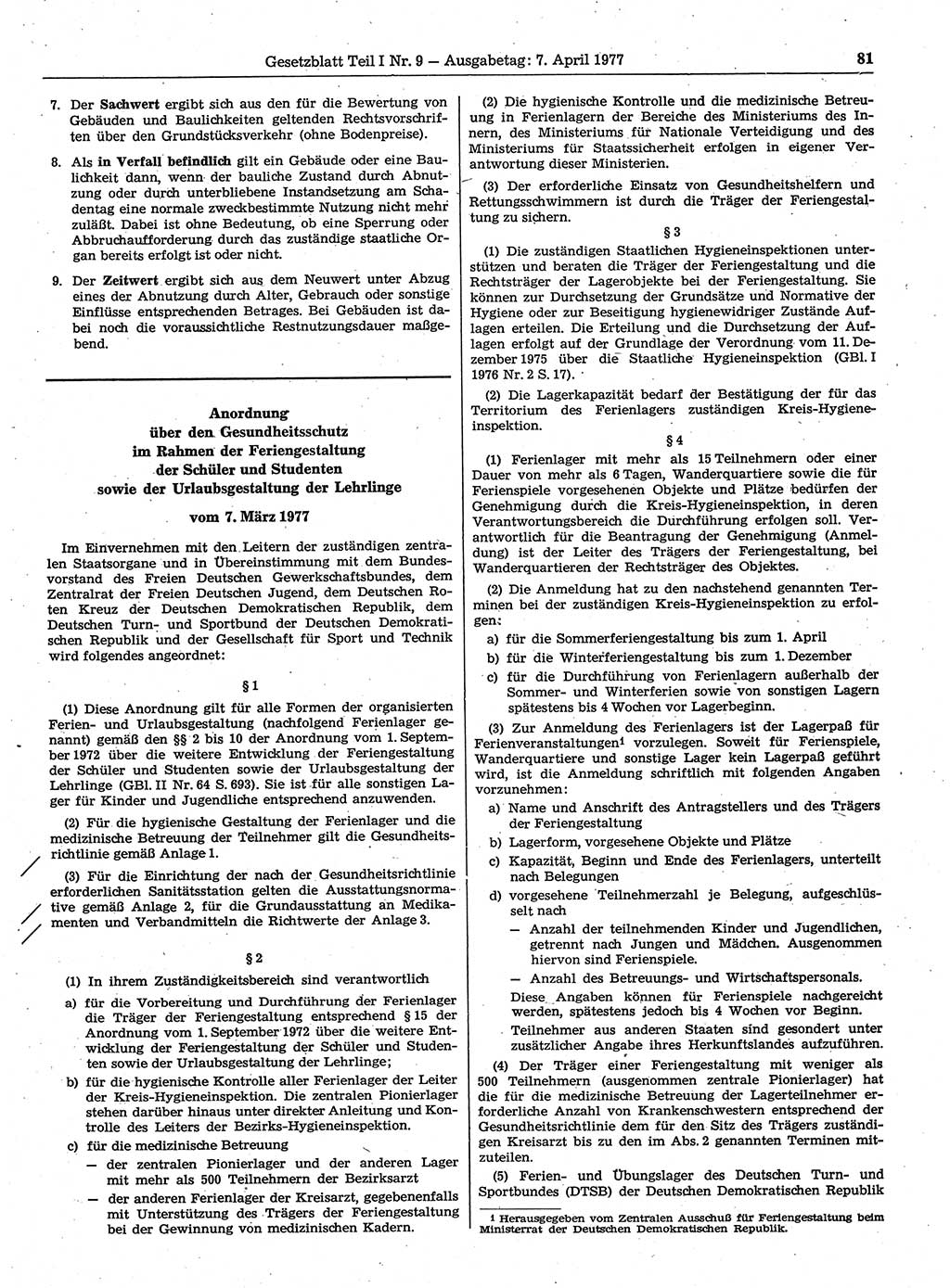Gesetzblatt (GBl.) der Deutschen Demokratischen Republik (DDR) Teil Ⅰ 1977, Seite 81 (GBl. DDR Ⅰ 1977, S. 81)