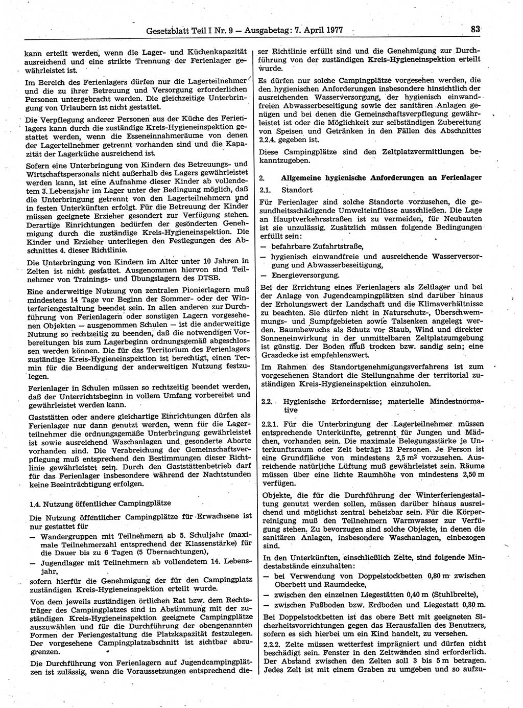 Gesetzblatt (GBl.) der Deutschen Demokratischen Republik (DDR) Teil Ⅰ 1977, Seite 83 (GBl. DDR Ⅰ 1977, S. 83)