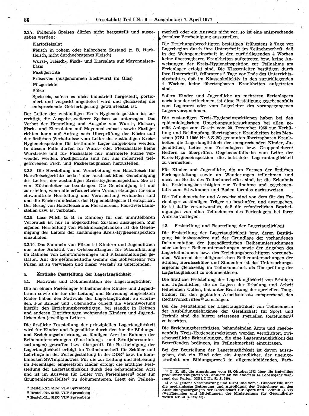 Gesetzblatt (GBl.) der Deutschen Demokratischen Republik (DDR) Teil Ⅰ 1977, Seite 86 (GBl. DDR Ⅰ 1977, S. 86)