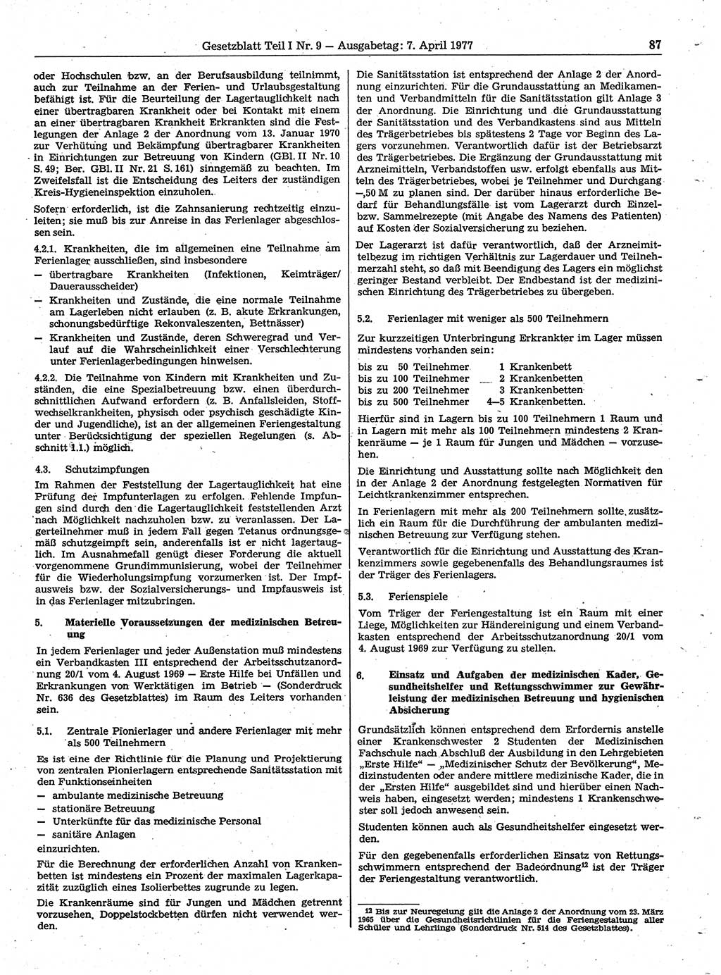 Gesetzblatt (GBl.) der Deutschen Demokratischen Republik (DDR) Teil Ⅰ 1977, Seite 87 (GBl. DDR Ⅰ 1977, S. 87)
