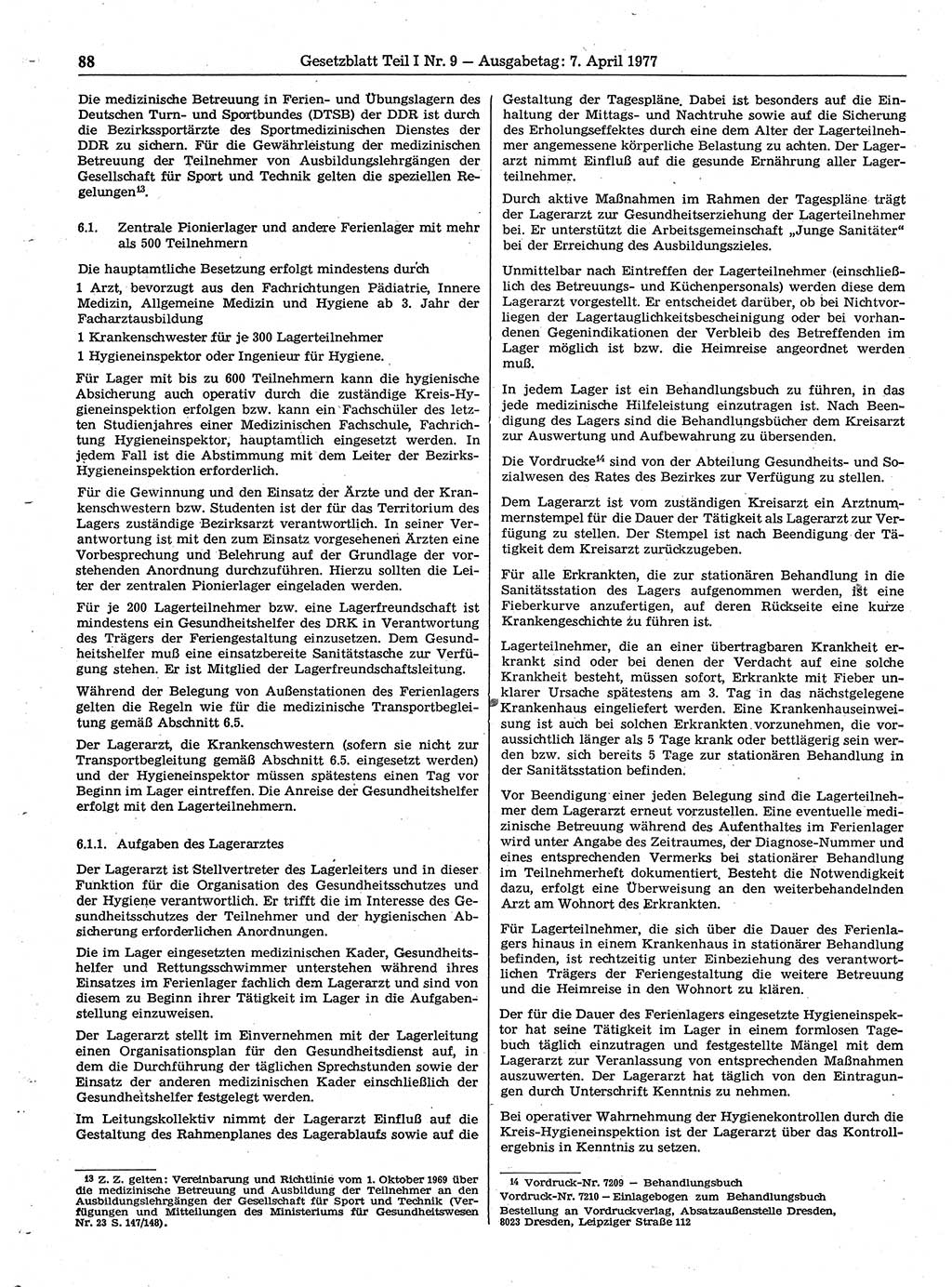Gesetzblatt (GBl.) der Deutschen Demokratischen Republik (DDR) Teil Ⅰ 1977, Seite 88 (GBl. DDR Ⅰ 1977, S. 88)