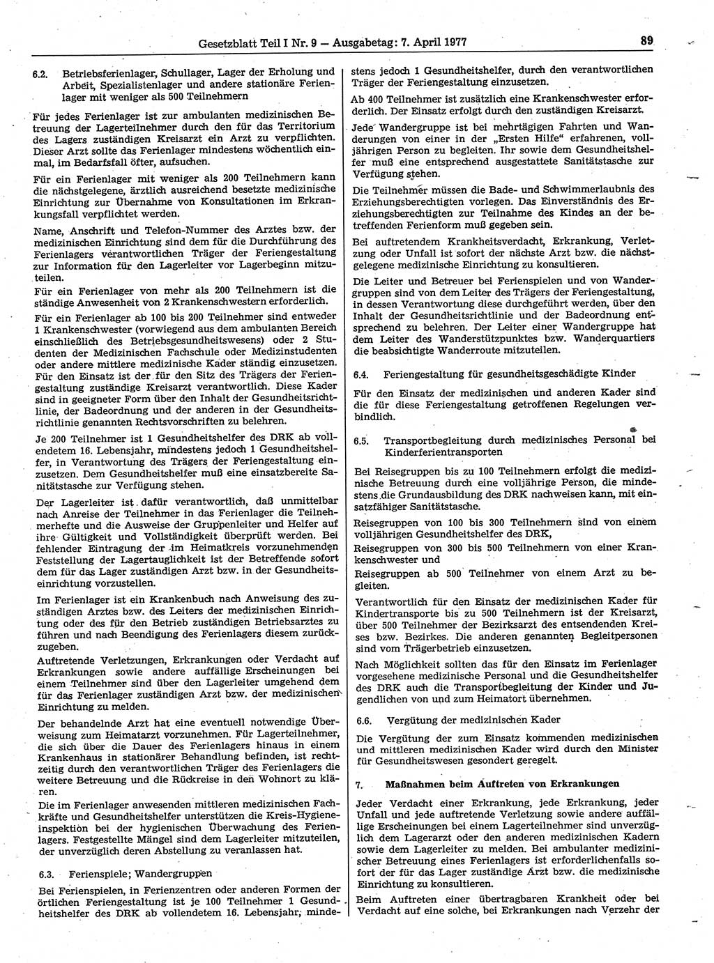 Gesetzblatt (GBl.) der Deutschen Demokratischen Republik (DDR) Teil Ⅰ 1977, Seite 89 (GBl. DDR Ⅰ 1977, S. 89)