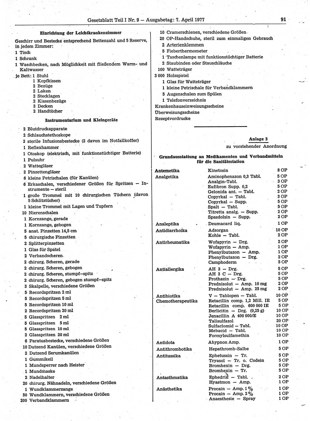 Gesetzblatt (GBl.) der Deutschen Demokratischen Republik (DDR) Teil Ⅰ 1977, Seite 91 (GBl. DDR Ⅰ 1977, S. 91)