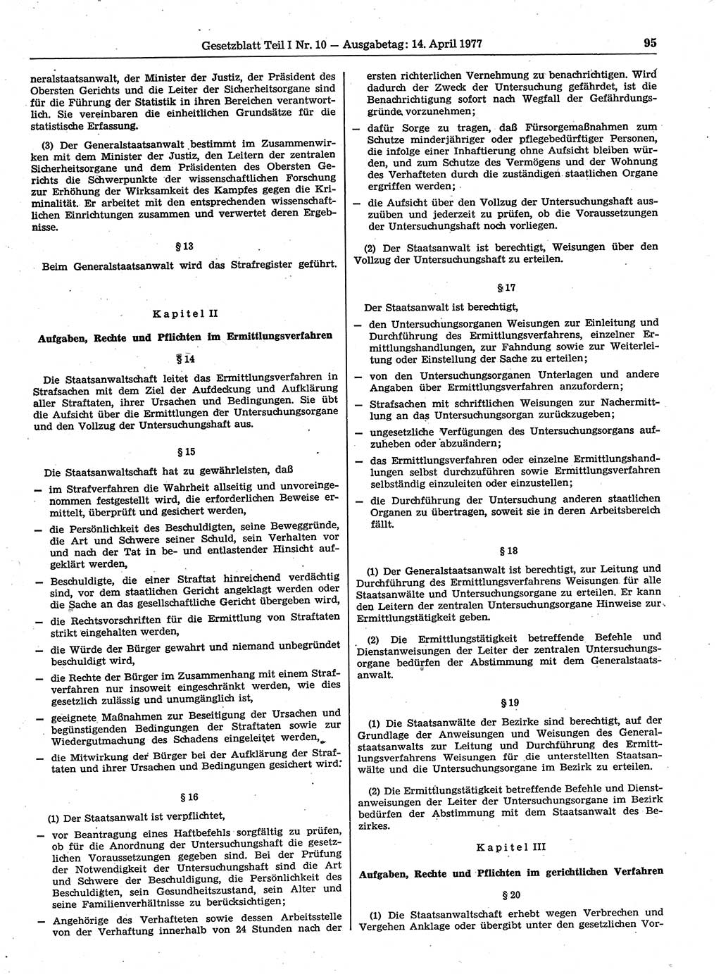 Gesetzblatt (GBl.) der Deutschen Demokratischen Republik (DDR) Teil Ⅰ 1977, Seite 95 (GBl. DDR Ⅰ 1977, S. 95)