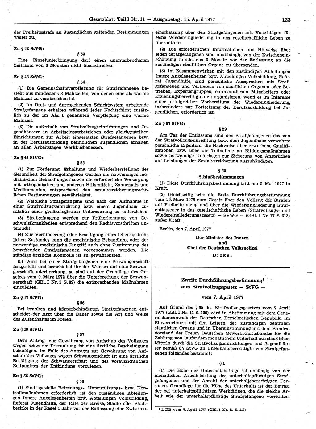 Gesetzblatt (GBl.) der Deutschen Demokratischen Republik (DDR) Teil Ⅰ 1977, Seite 123 (GBl. DDR Ⅰ 1977, S. 123)