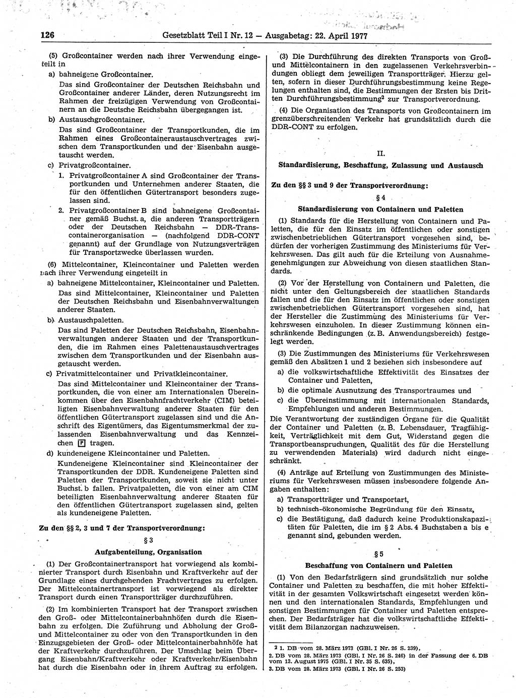 Gesetzblatt (GBl.) der Deutschen Demokratischen Republik (DDR) Teil Ⅰ 1977, Seite 126 (GBl. DDR Ⅰ 1977, S. 126)