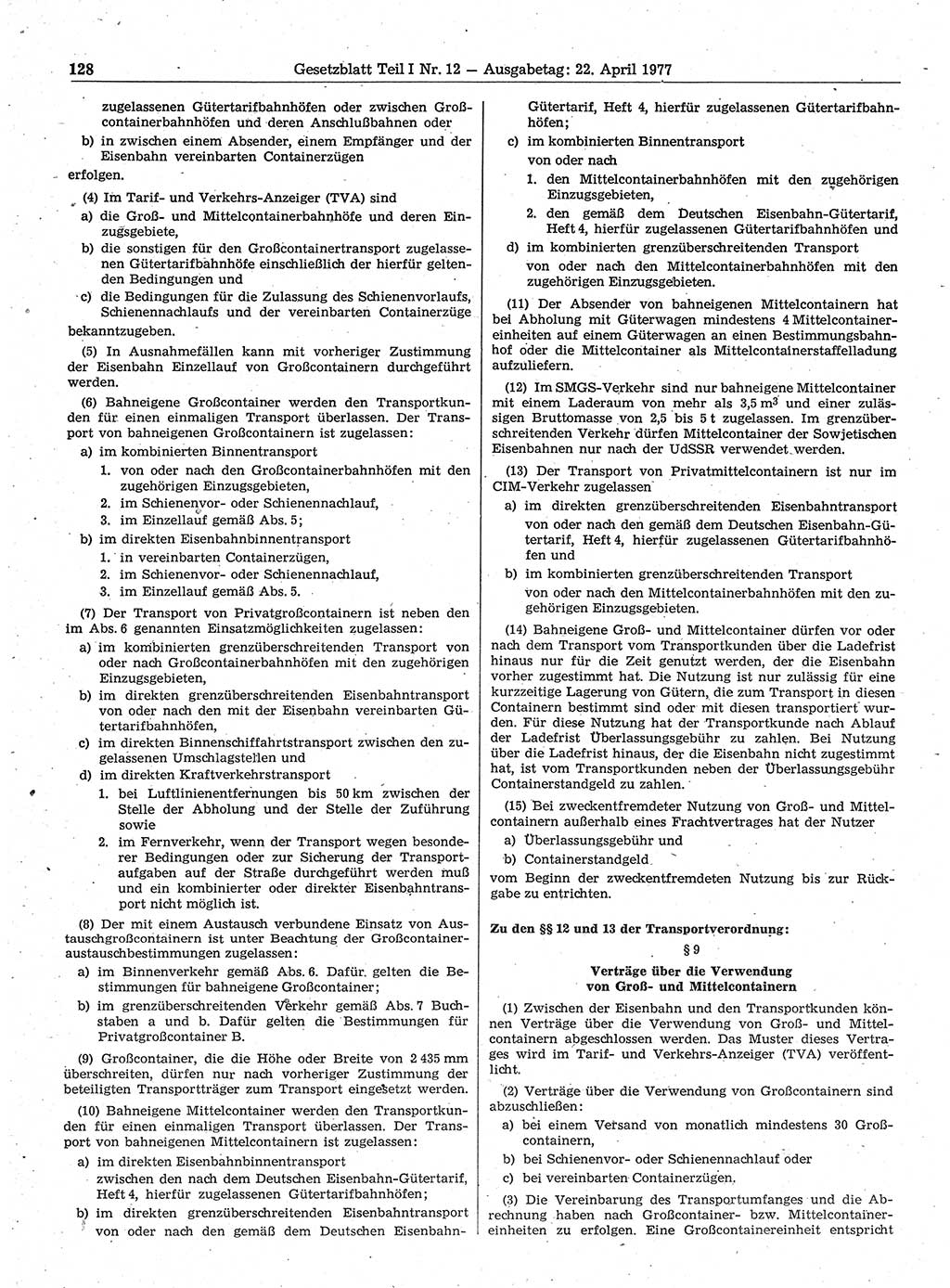 Gesetzblatt (GBl.) der Deutschen Demokratischen Republik (DDR) Teil Ⅰ 1977, Seite 128 (GBl. DDR Ⅰ 1977, S. 128)
