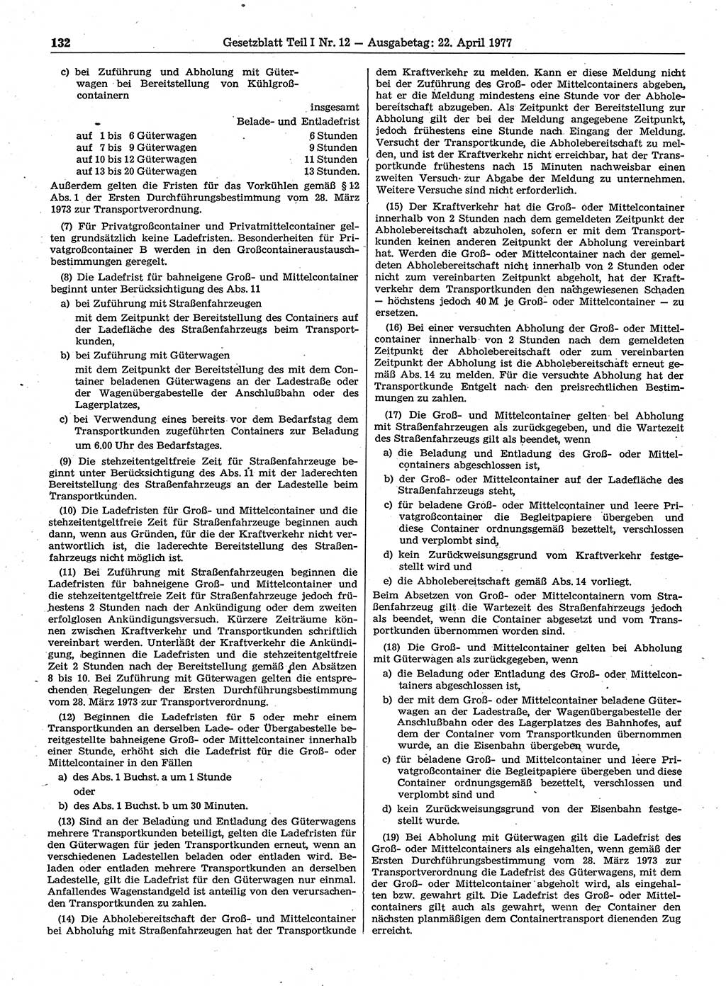 Gesetzblatt (GBl.) der Deutschen Demokratischen Republik (DDR) Teil Ⅰ 1977, Seite 132 (GBl. DDR Ⅰ 1977, S. 132)
