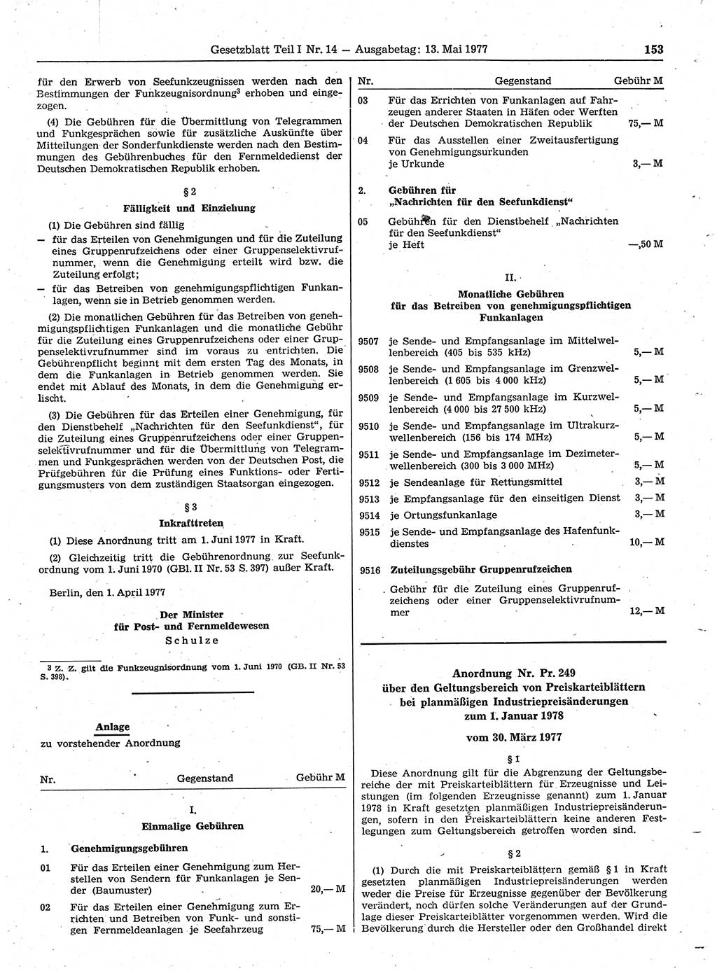 Gesetzblatt (GBl.) der Deutschen Demokratischen Republik (DDR) Teil Ⅰ 1977, Seite 153 (GBl. DDR Ⅰ 1977, S. 153)