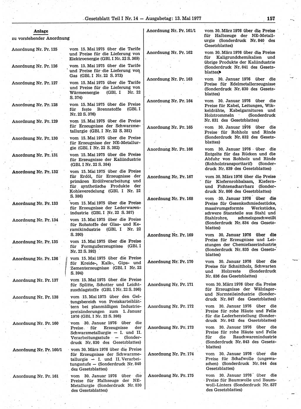 Gesetzblatt (GBl.) der Deutschen Demokratischen Republik (DDR) Teil Ⅰ 1977, Seite 157 (GBl. DDR Ⅰ 1977, S. 157)