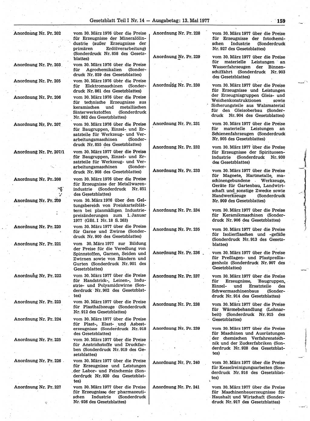 Gesetzblatt (GBl.) der Deutschen Demokratischen Republik (DDR) Teil Ⅰ 1977, Seite 159 (GBl. DDR Ⅰ 1977, S. 159)