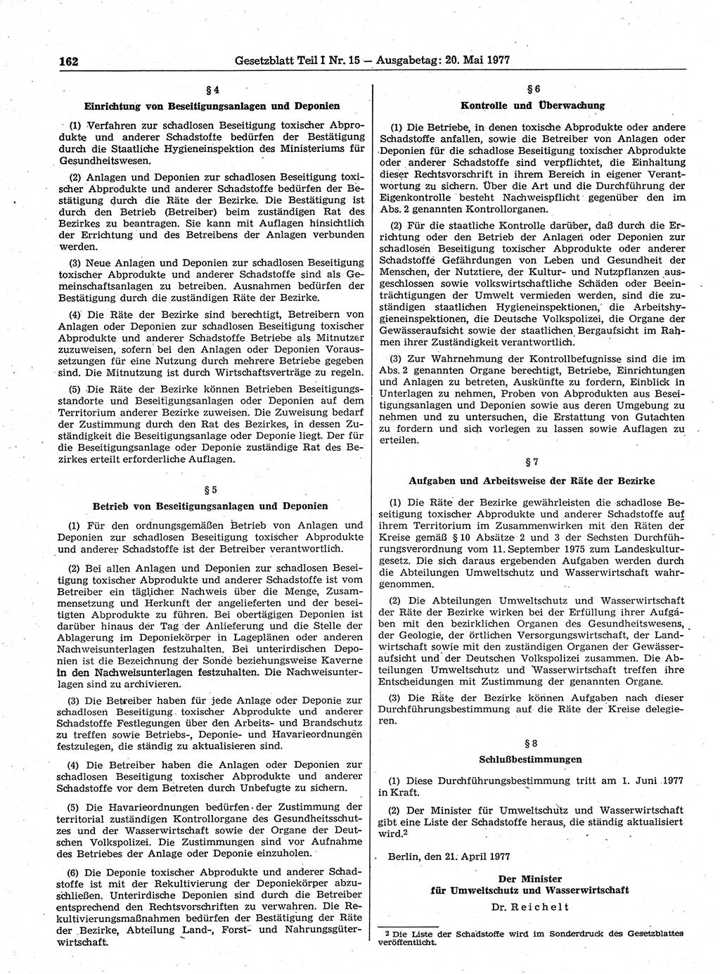 Gesetzblatt (GBl.) der Deutschen Demokratischen Republik (DDR) Teil Ⅰ 1977, Seite 162 (GBl. DDR Ⅰ 1977, S. 162)