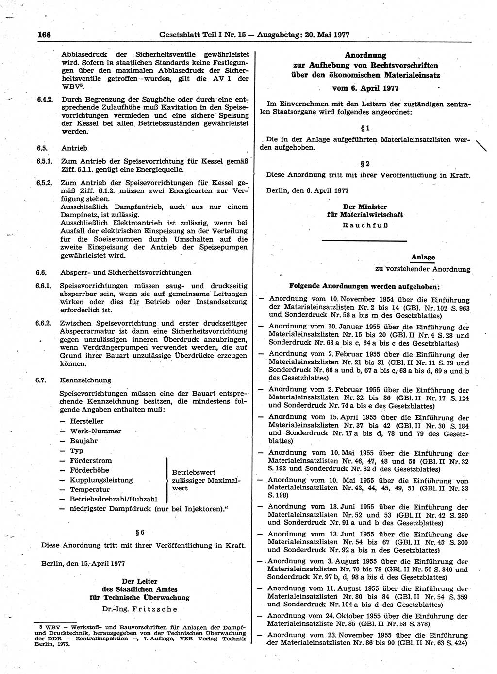 Gesetzblatt (GBl.) der Deutschen Demokratischen Republik (DDR) Teil Ⅰ 1977, Seite 166 (GBl. DDR Ⅰ 1977, S. 166)
