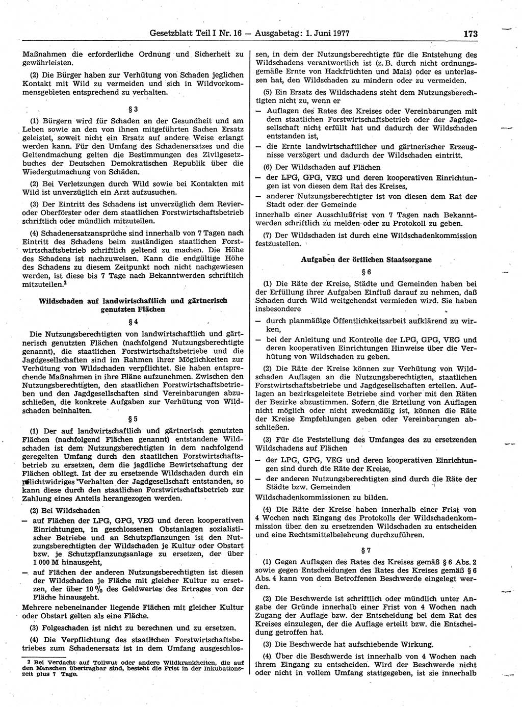 Gesetzblatt (GBl.) der Deutschen Demokratischen Republik (DDR) Teil Ⅰ 1977, Seite 173 (GBl. DDR Ⅰ 1977, S. 173)