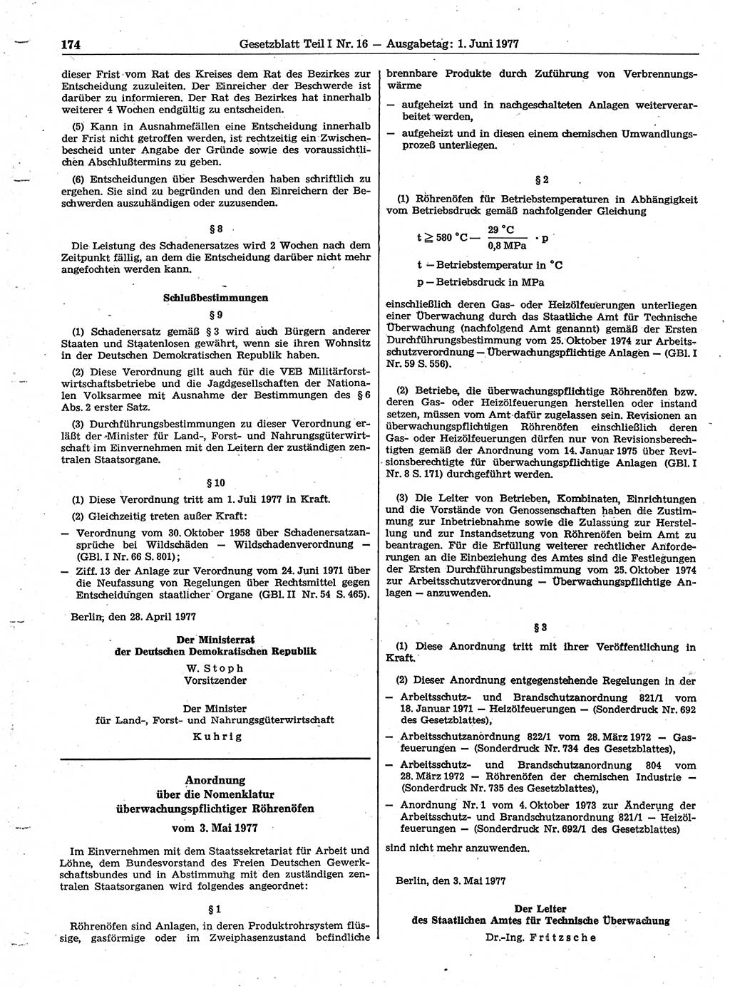 Gesetzblatt (GBl.) der Deutschen Demokratischen Republik (DDR) Teil Ⅰ 1977, Seite 174 (GBl. DDR Ⅰ 1977, S. 174)
