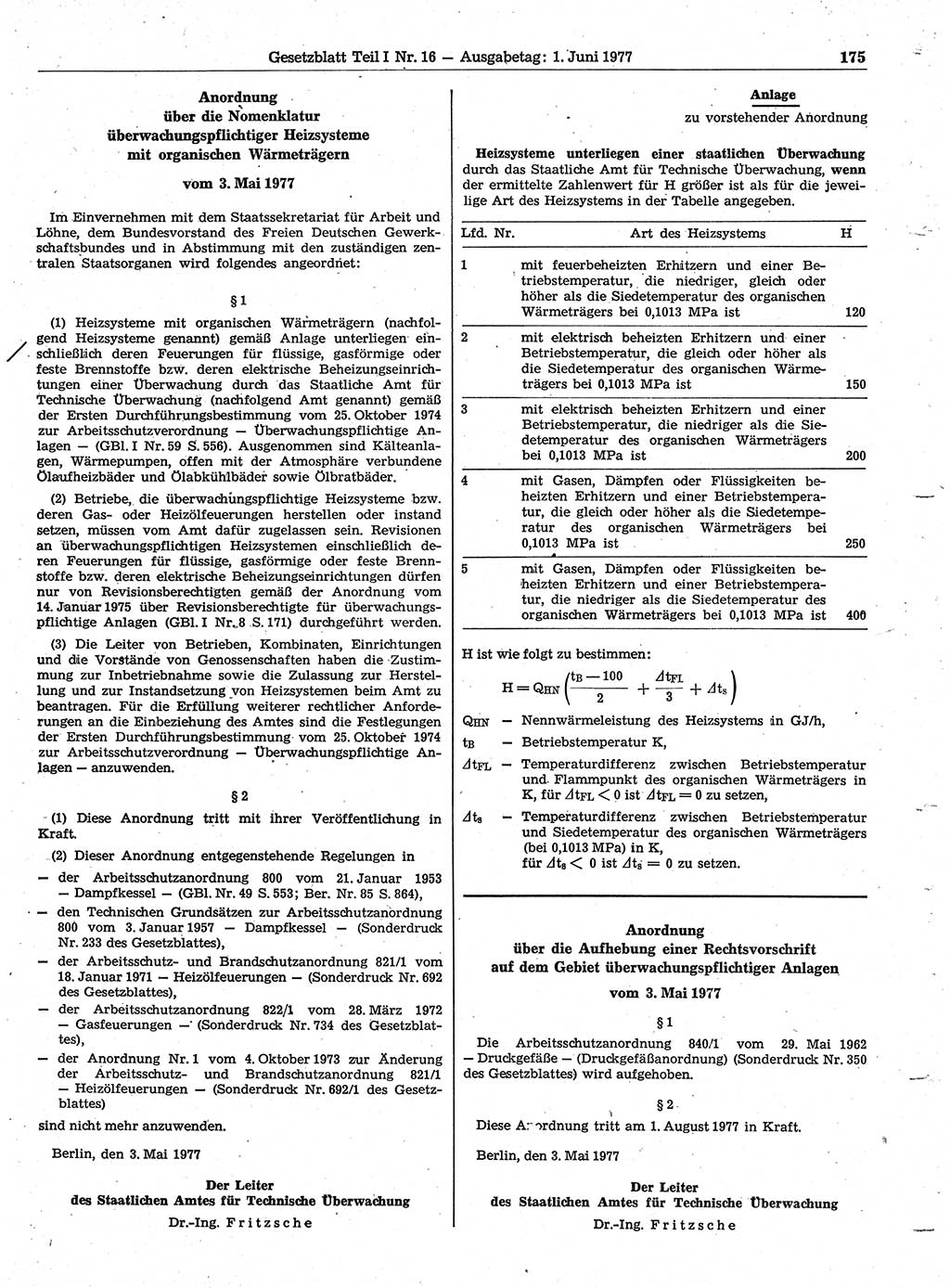 Gesetzblatt (GBl.) der Deutschen Demokratischen Republik (DDR) Teil Ⅰ 1977, Seite 175 (GBl. DDR Ⅰ 1977, S. 175)