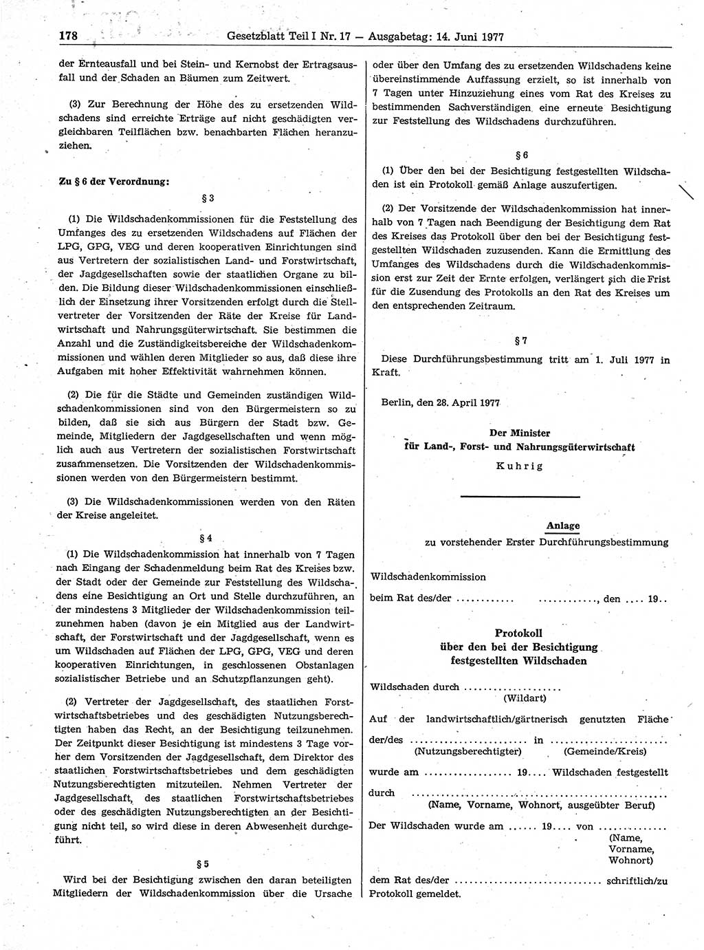 Gesetzblatt (GBl.) der Deutschen Demokratischen Republik (DDR) Teil Ⅰ 1977, Seite 178 (GBl. DDR Ⅰ 1977, S. 178)