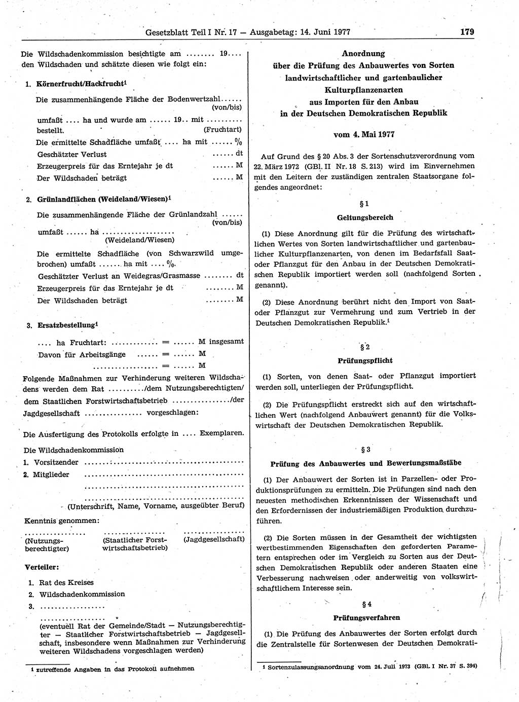 Gesetzblatt (GBl.) der Deutschen Demokratischen Republik (DDR) Teil Ⅰ 1977, Seite 179 (GBl. DDR Ⅰ 1977, S. 179)