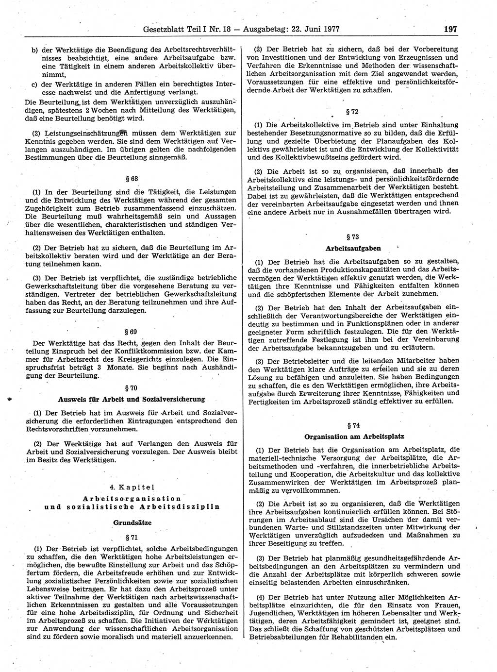 Gesetzblatt (GBl.) der Deutschen Demokratischen Republik (DDR) Teil Ⅰ 1977, Seite 197 (GBl. DDR Ⅰ 1977, S. 197)