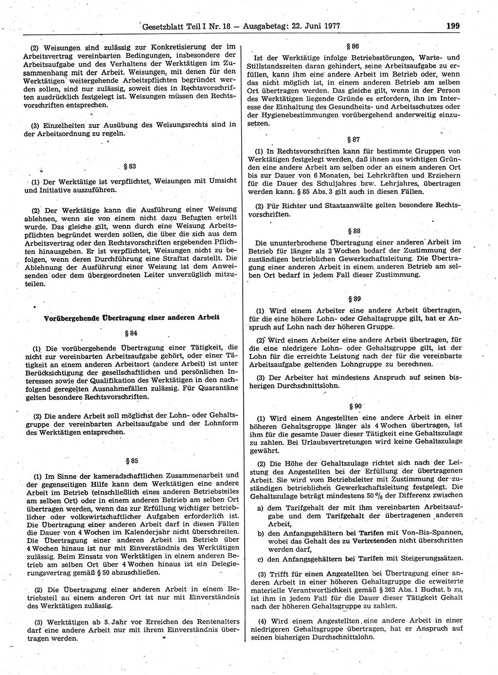 Gesetzblatt (GBl.) der Deutschen Demokratischen Republik (DDR) Teil Ⅰ 1977, Seite 199 (GBl. DDR Ⅰ 1977, S. 199)