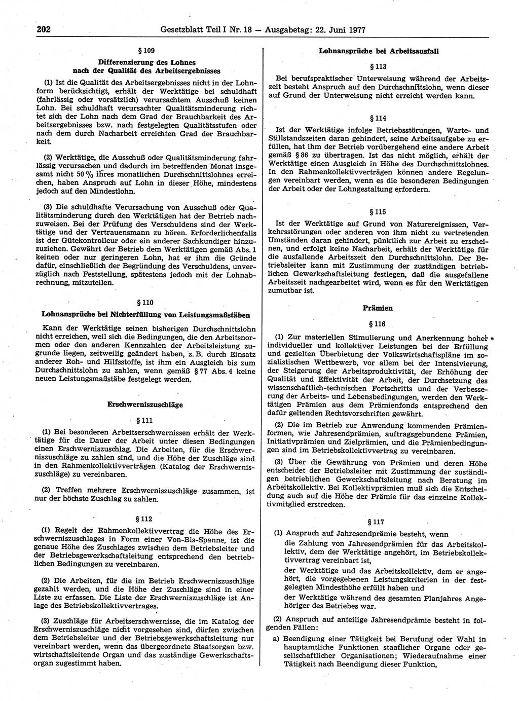 Gesetzblatt (GBl.) der Deutschen Demokratischen Republik (DDR) Teil Ⅰ 1977, Seite 202 (GBl. DDR Ⅰ 1977, S. 202)