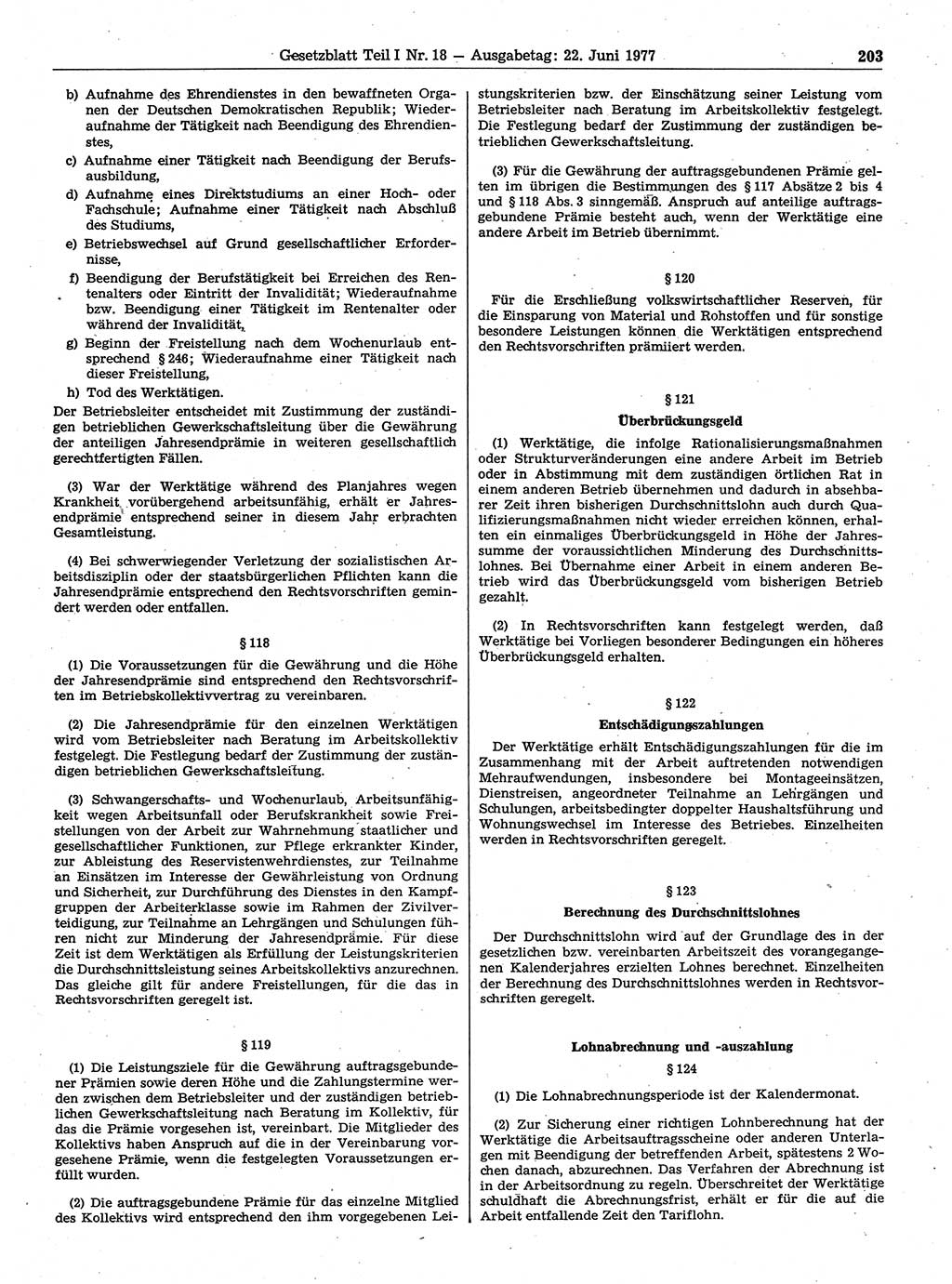 Gesetzblatt (GBl.) der Deutschen Demokratischen Republik (DDR) Teil Ⅰ 1977, Seite 203 (GBl. DDR Ⅰ 1977, S. 203)