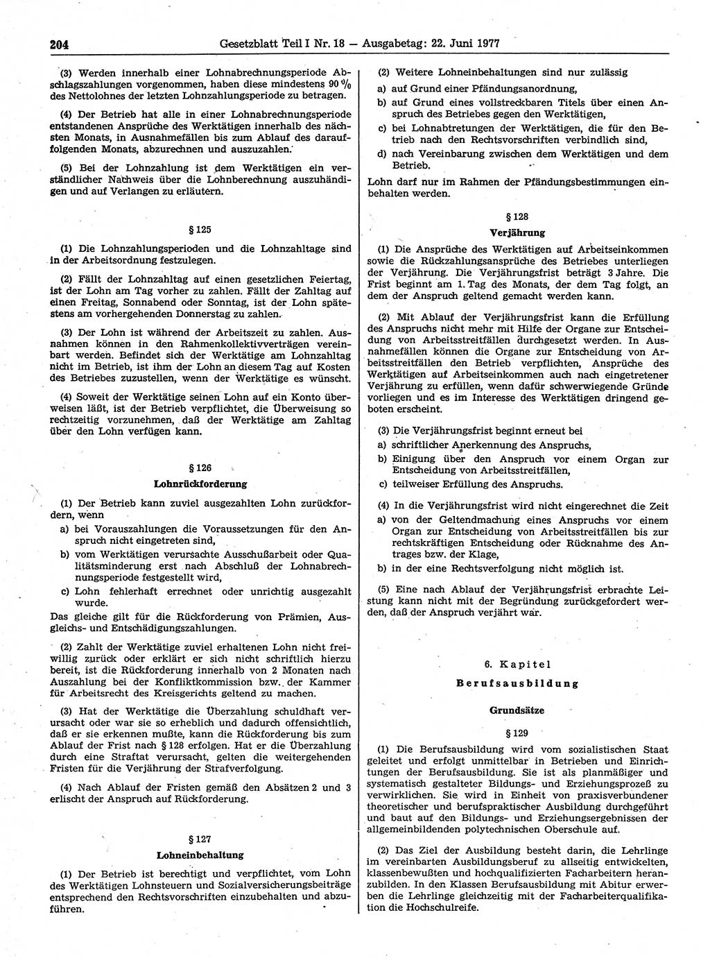 Gesetzblatt (GBl.) der Deutschen Demokratischen Republik (DDR) Teil Ⅰ 1977, Seite 204 (GBl. DDR Ⅰ 1977, S. 204)