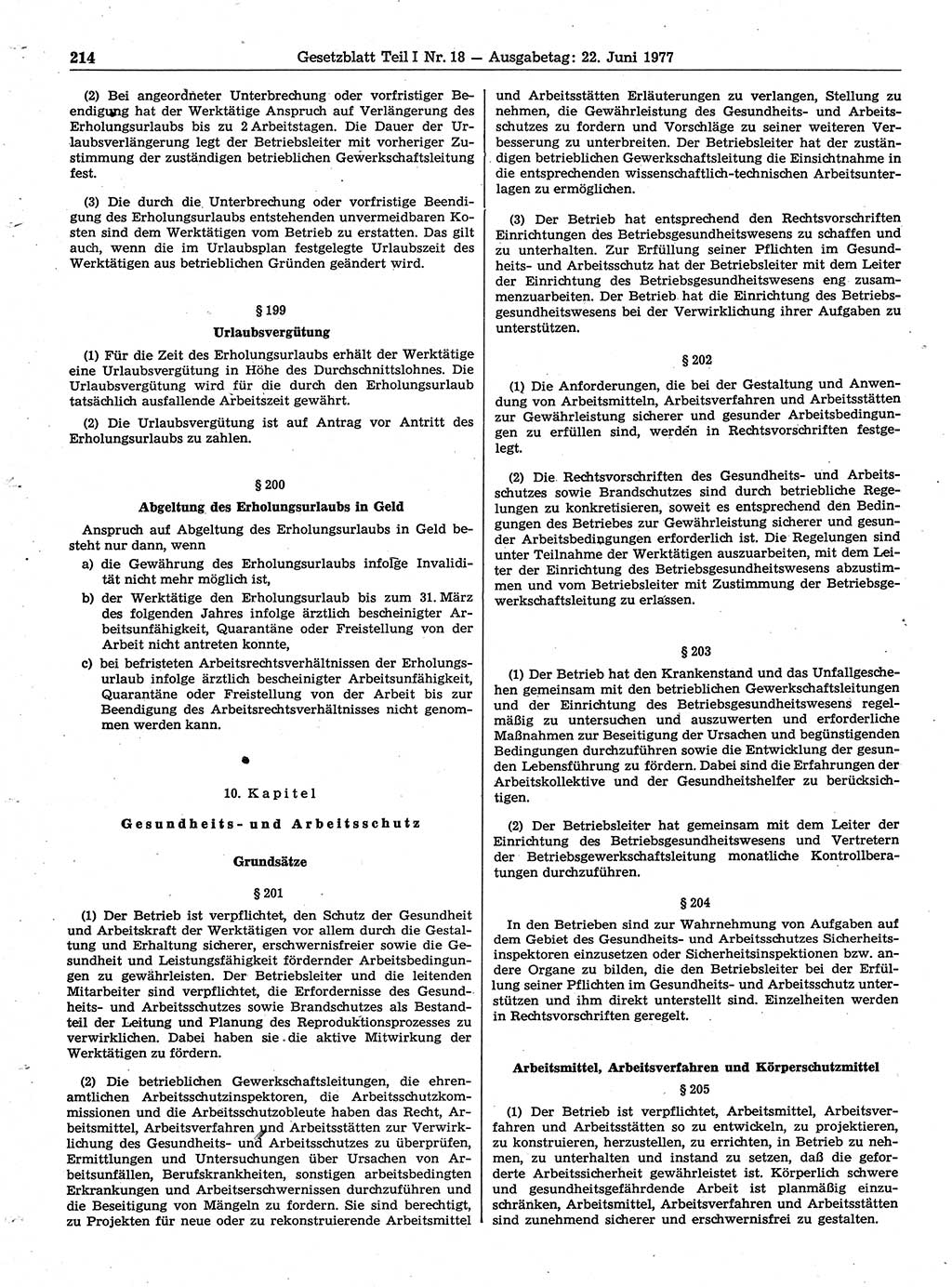 Gesetzblatt (GBl.) der Deutschen Demokratischen Republik (DDR) Teil Ⅰ 1977, Seite 214 (GBl. DDR Ⅰ 1977, S. 214)