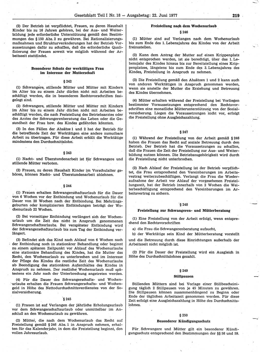 Gesetzblatt (GBl.) der Deutschen Demokratischen Republik (DDR) Teil Ⅰ 1977, Seite 219 (GBl. DDR Ⅰ 1977, S. 219)