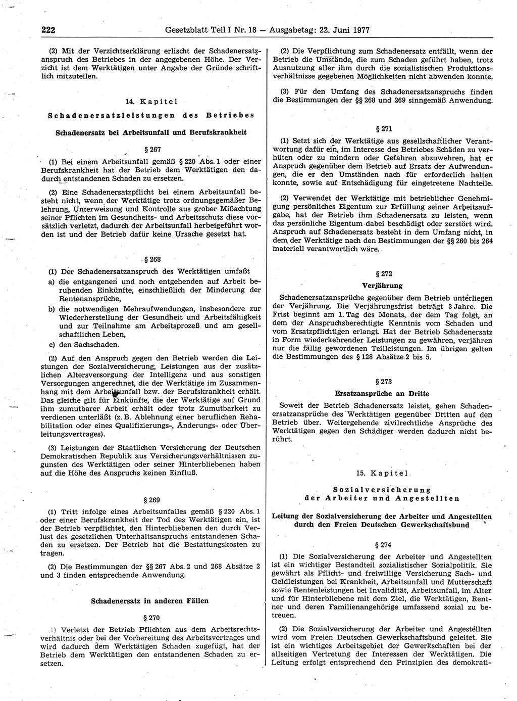 Gesetzblatt (GBl.) der Deutschen Demokratischen Republik (DDR) Teil Ⅰ 1977, Seite 222 (GBl. DDR Ⅰ 1977, S. 222)
