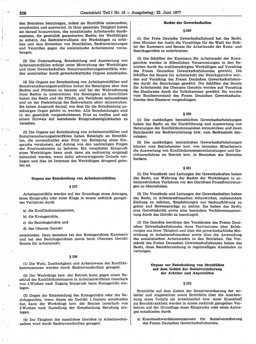 Gesetzblatt (GBl.) der Deutschen Demokratischen Republik (DDR) Teil Ⅰ 1977, Seite 226 (GBl. DDR Ⅰ 1977, S. 226)