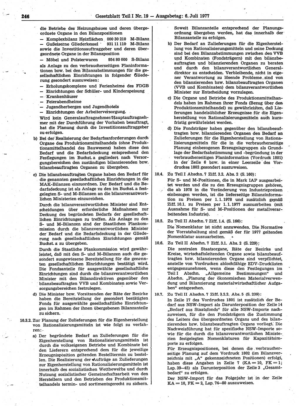 Gesetzblatt (GBl.) der Deutschen Demokratischen Republik (DDR) Teil Ⅰ 1977, Seite 246 (GBl. DDR Ⅰ 1977, S. 246)