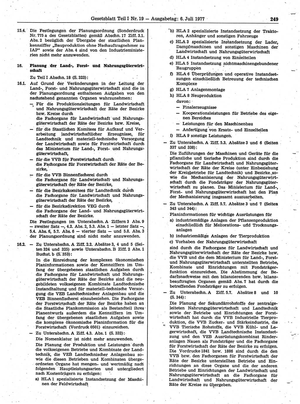 Gesetzblatt (GBl.) der Deutschen Demokratischen Republik (DDR) Teil Ⅰ 1977, Seite 249 (GBl. DDR Ⅰ 1977, S. 249)