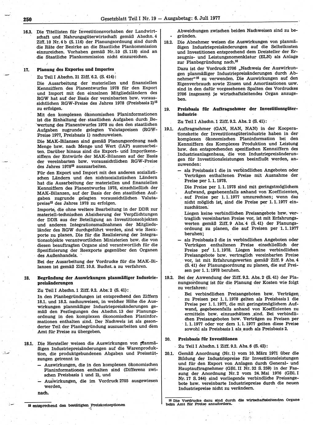 Gesetzblatt (GBl.) der Deutschen Demokratischen Republik (DDR) Teil Ⅰ 1977, Seite 250 (GBl. DDR Ⅰ 1977, S. 250)