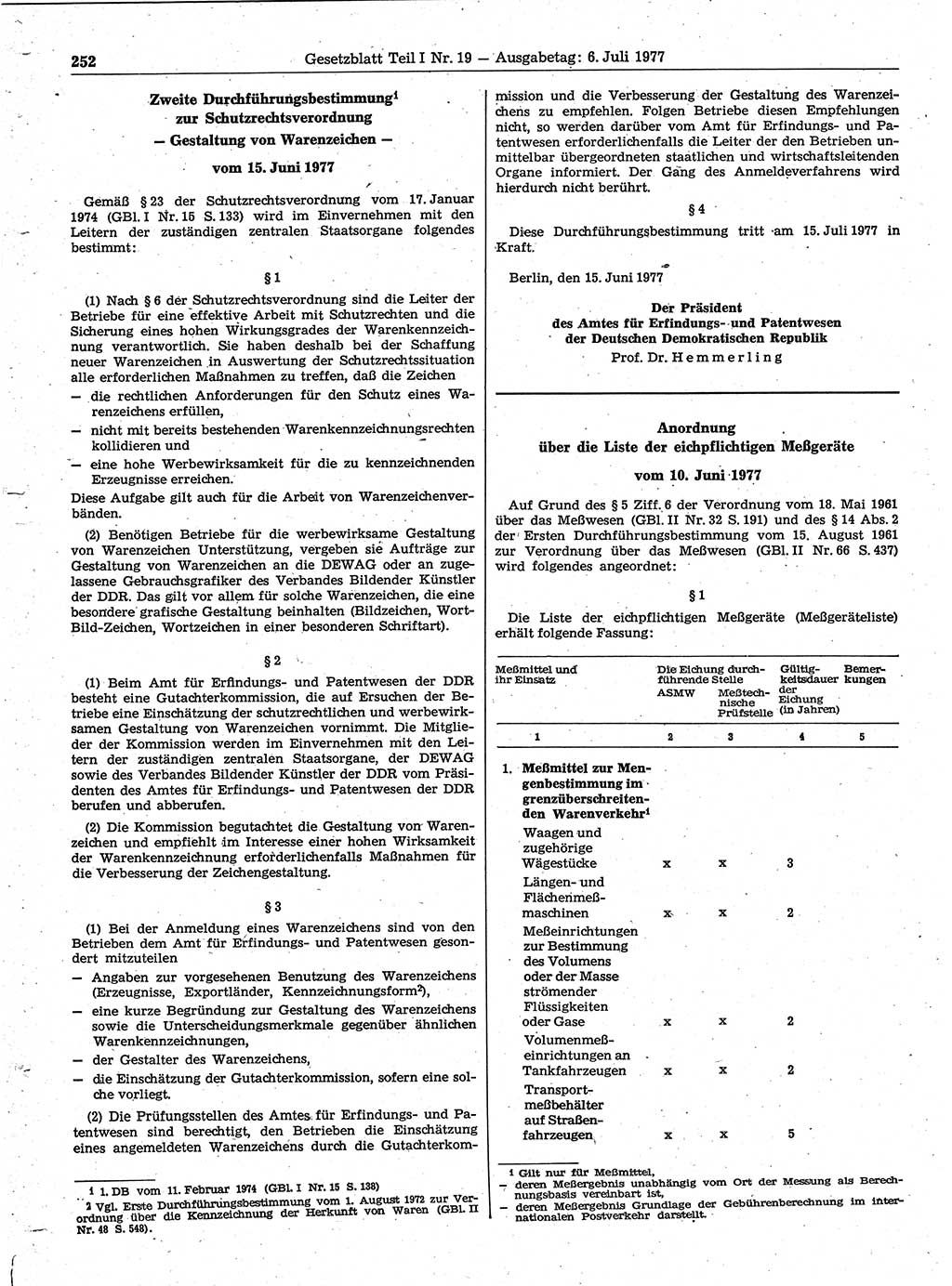 Gesetzblatt (GBl.) der Deutschen Demokratischen Republik (DDR) Teil Ⅰ 1977, Seite 252 (GBl. DDR Ⅰ 1977, S. 252)