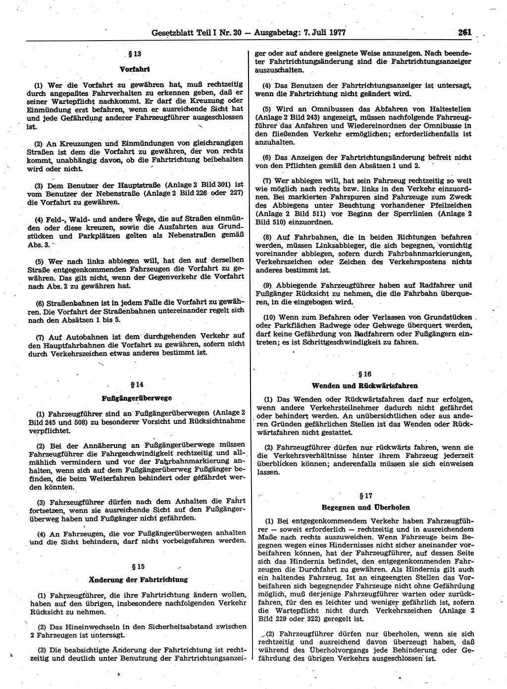 Gesetzblatt (GBl.) der Deutschen Demokratischen Republik (DDR) Teil Ⅰ 1977, Seite 261 (GBl. DDR Ⅰ 1977, S. 261)