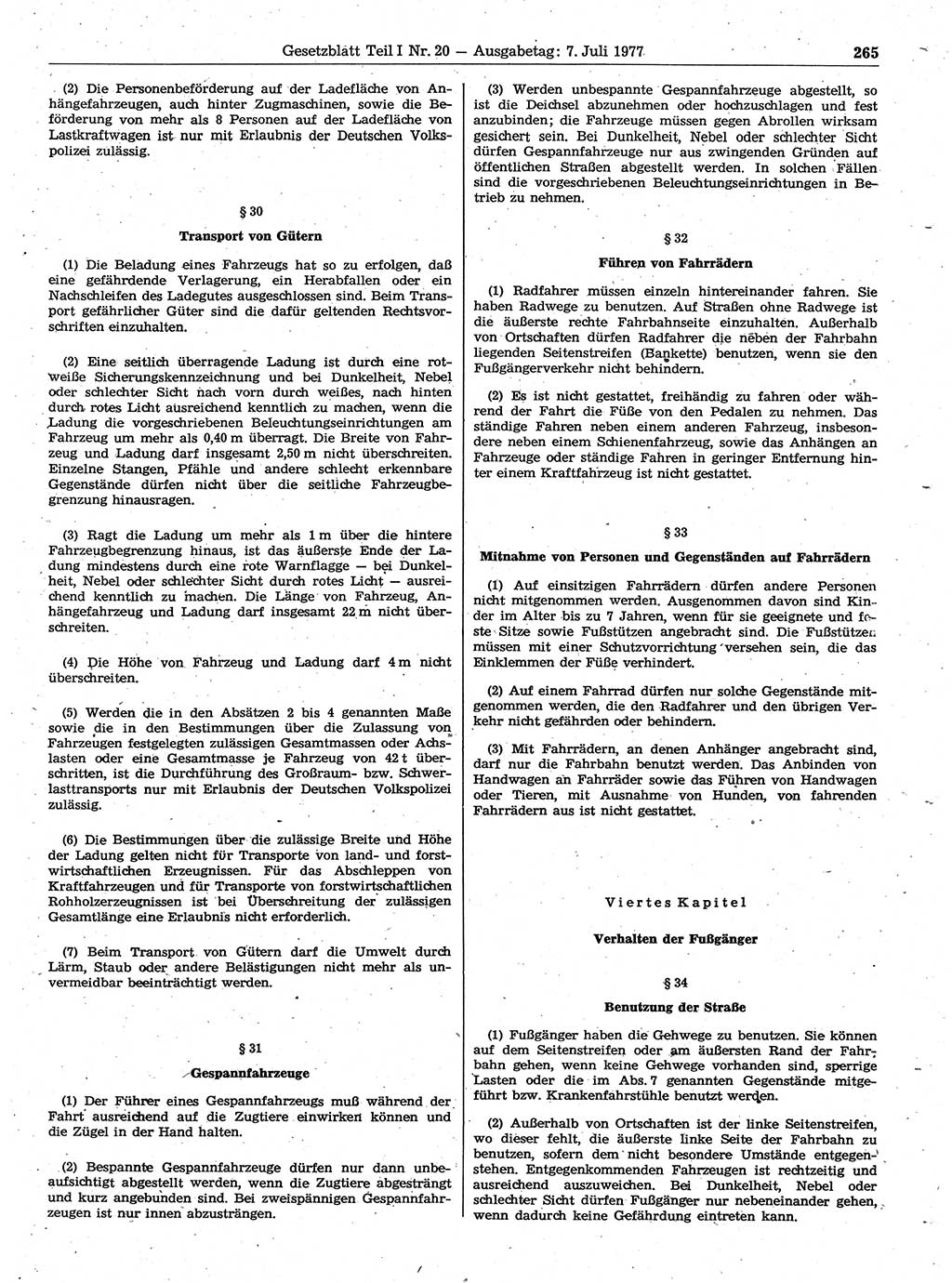 Gesetzblatt (GBl.) der Deutschen Demokratischen Republik (DDR) Teil Ⅰ 1977, Seite 265 (GBl. DDR Ⅰ 1977, S. 265)