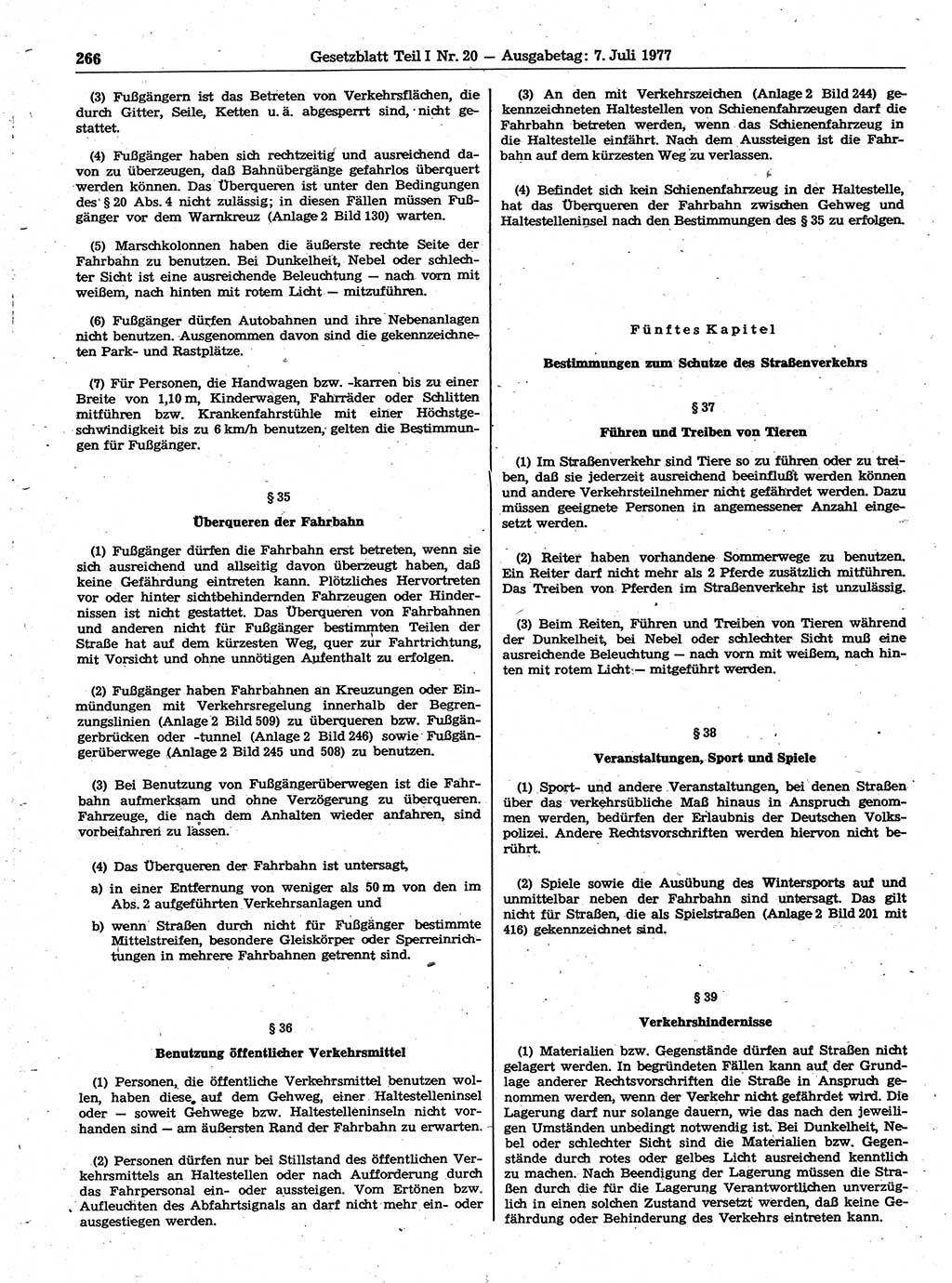 Gesetzblatt (GBl.) der Deutschen Demokratischen Republik (DDR) Teil Ⅰ 1977, Seite 266 (GBl. DDR Ⅰ 1977, S. 266)