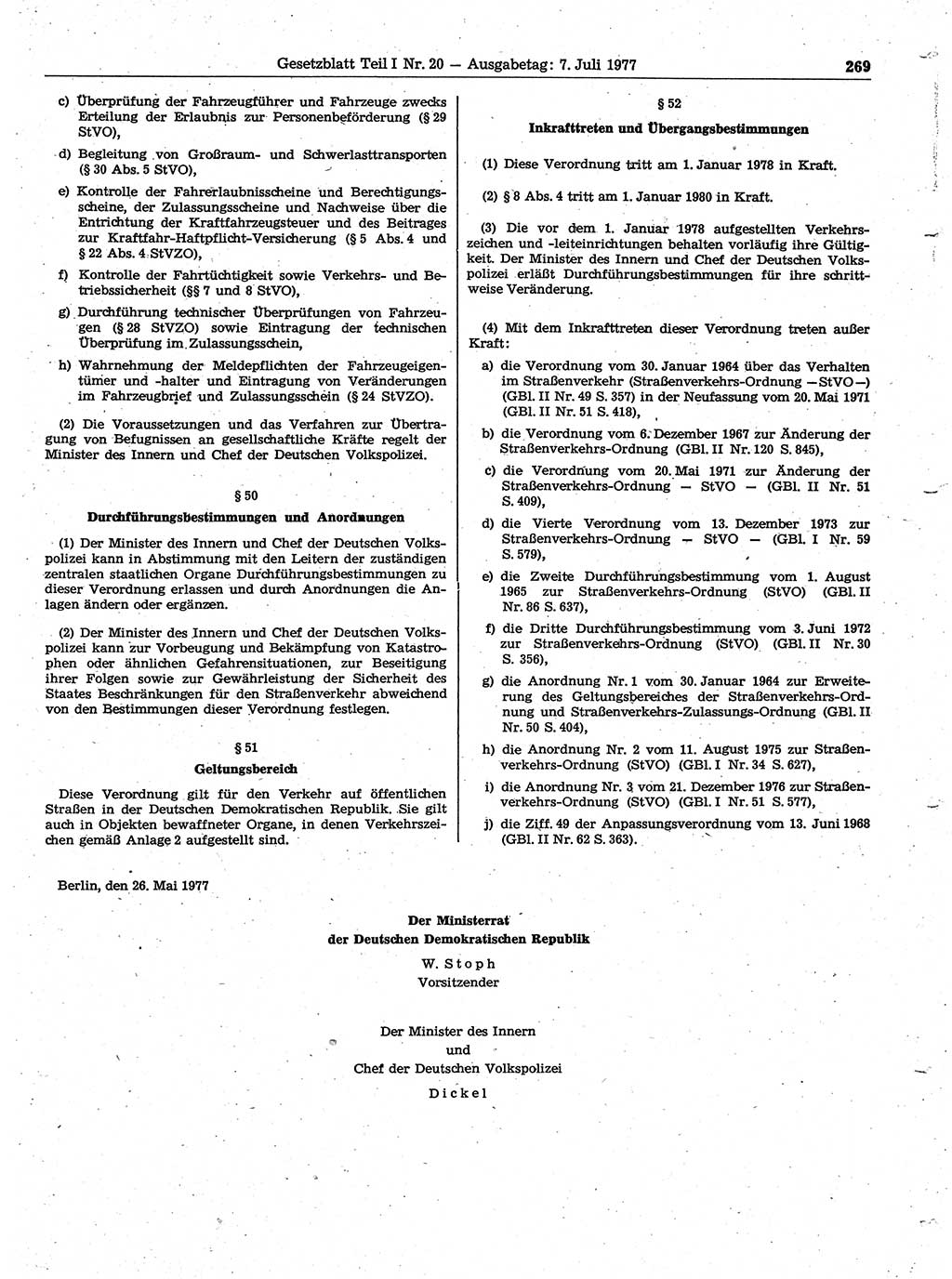 Gesetzblatt (GBl.) der Deutschen Demokratischen Republik (DDR) Teil Ⅰ 1977, Seite 269 (GBl. DDR Ⅰ 1977, S. 269)