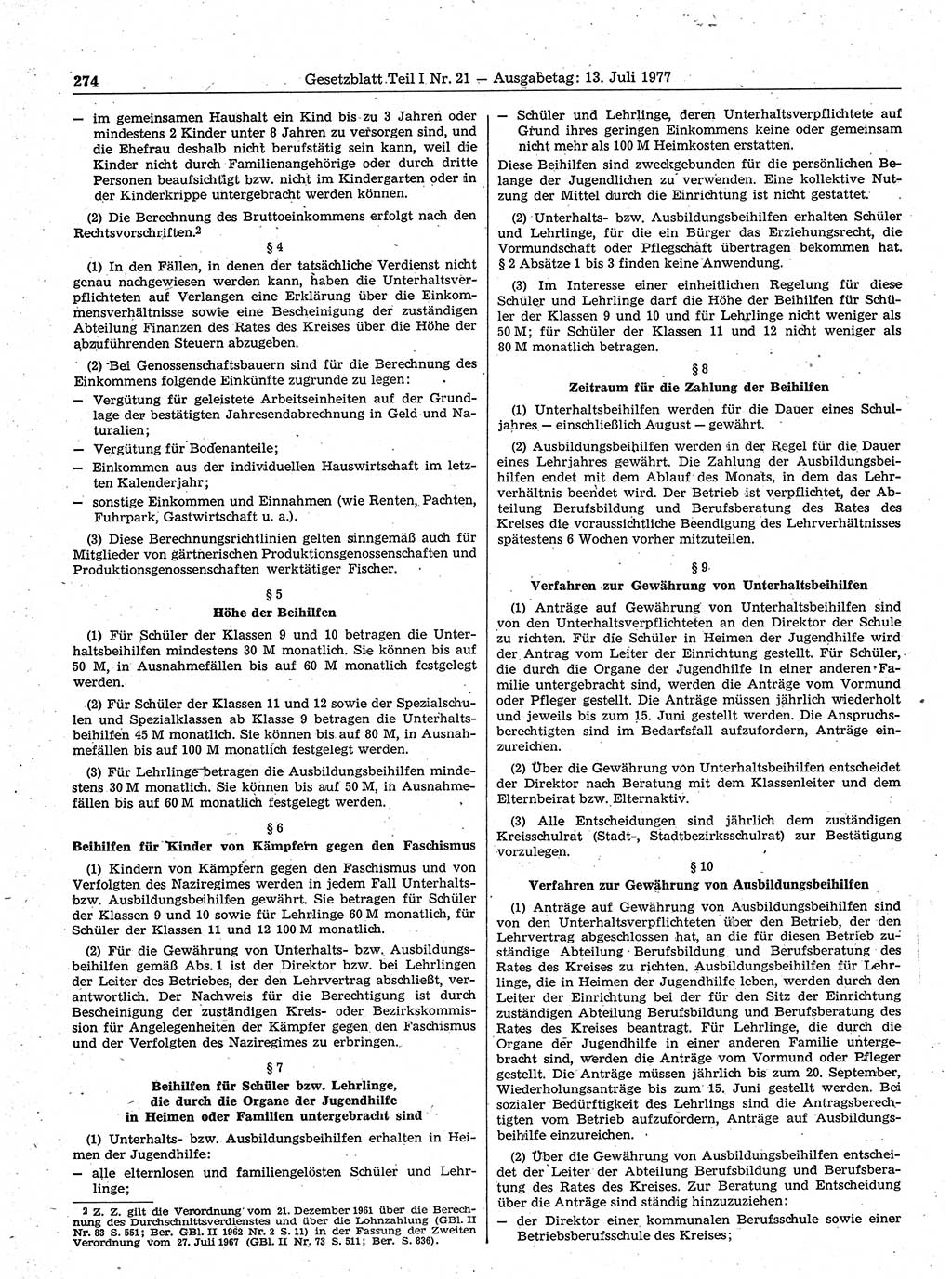 Gesetzblatt (GBl.) der Deutschen Demokratischen Republik (DDR) Teil Ⅰ 1977, Seite 274 (GBl. DDR Ⅰ 1977, S. 274)