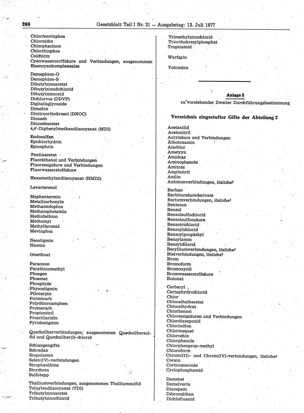 Gesetzblatt (GBl.) der Deutschen Demokratischen Republik (DDR) Teil Ⅰ 1977, Seite 280 (GBl. DDR Ⅰ 1977, S. 280)