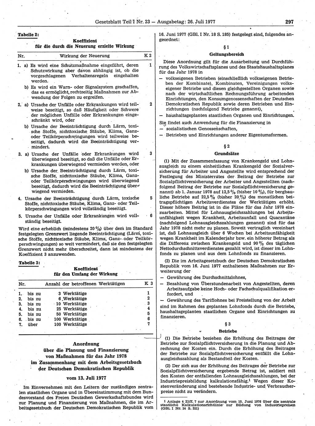 Gesetzblatt (GBl.) der Deutschen Demokratischen Republik (DDR) Teil Ⅰ 1977, Seite 297 (GBl. DDR Ⅰ 1977, S. 297)