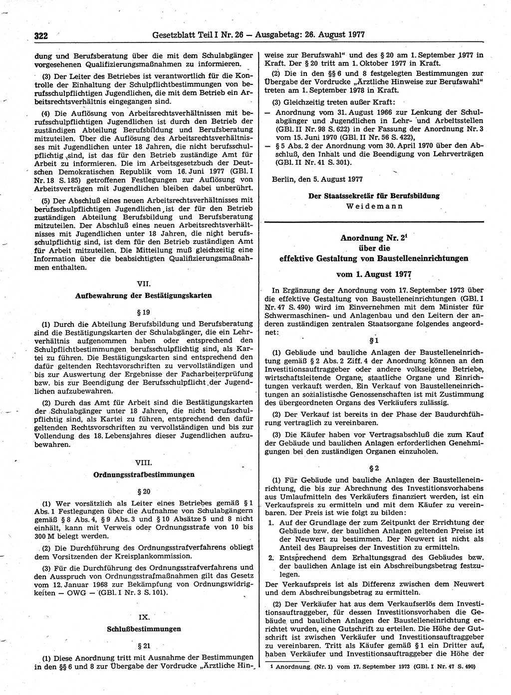 Gesetzblatt (GBl.) der Deutschen Demokratischen Republik (DDR) Teil Ⅰ 1977, Seite 322 (GBl. DDR Ⅰ 1977, S. 322)