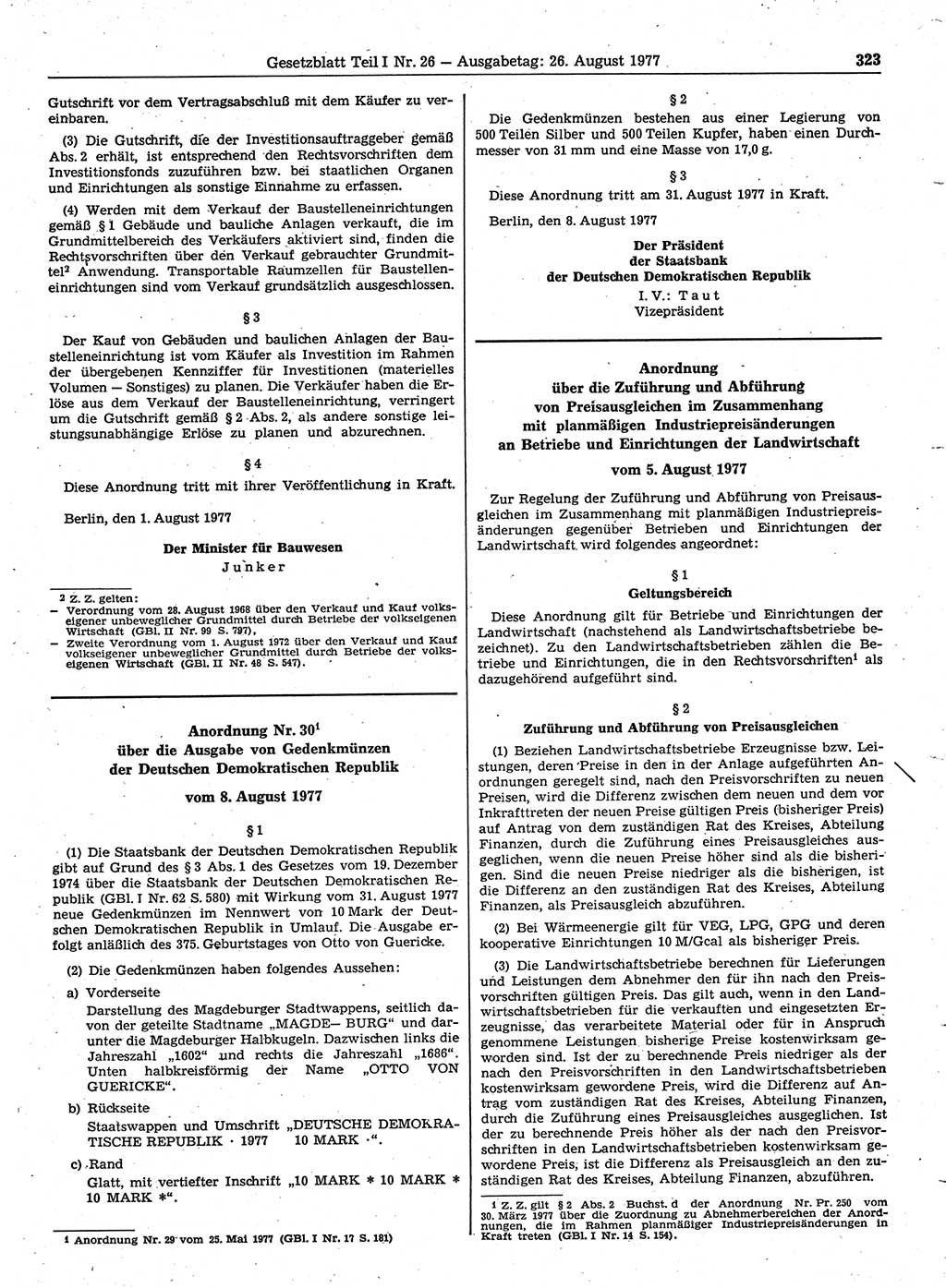 Gesetzblatt (GBl.) der Deutschen Demokratischen Republik (DDR) Teil Ⅰ 1977, Seite 323 (GBl. DDR Ⅰ 1977, S. 323)