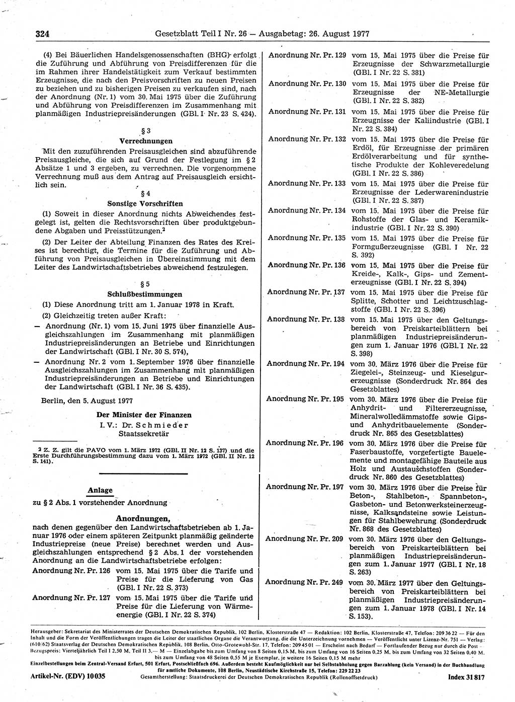 Gesetzblatt (GBl.) der Deutschen Demokratischen Republik (DDR) Teil Ⅰ 1977, Seite 324 (GBl. DDR Ⅰ 1977, S. 324)