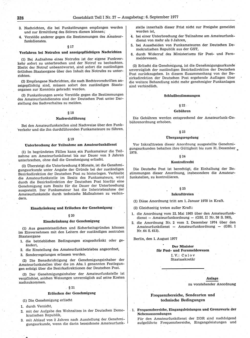 Gesetzblatt (GBl.) der Deutschen Demokratischen Republik (DDR) Teil Ⅰ 1977, Seite 328 (GBl. DDR Ⅰ 1977, S. 328)