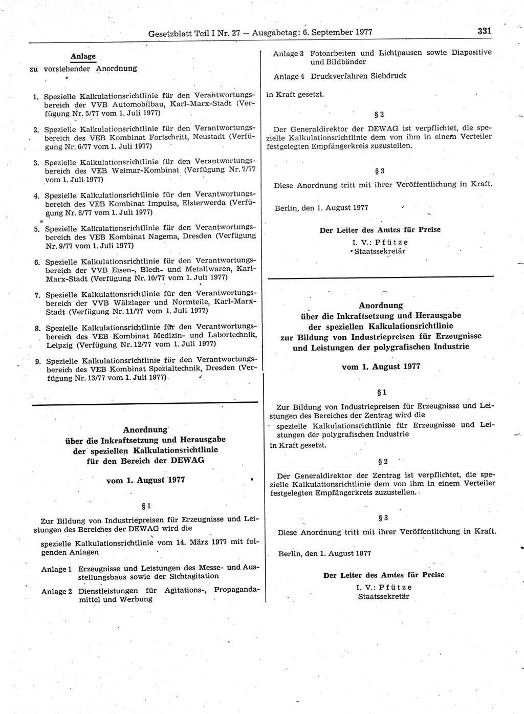 Gesetzblatt (GBl.) der Deutschen Demokratischen Republik (DDR) Teil Ⅰ 1977, Seite 331 (GBl. DDR Ⅰ 1977, S. 331)