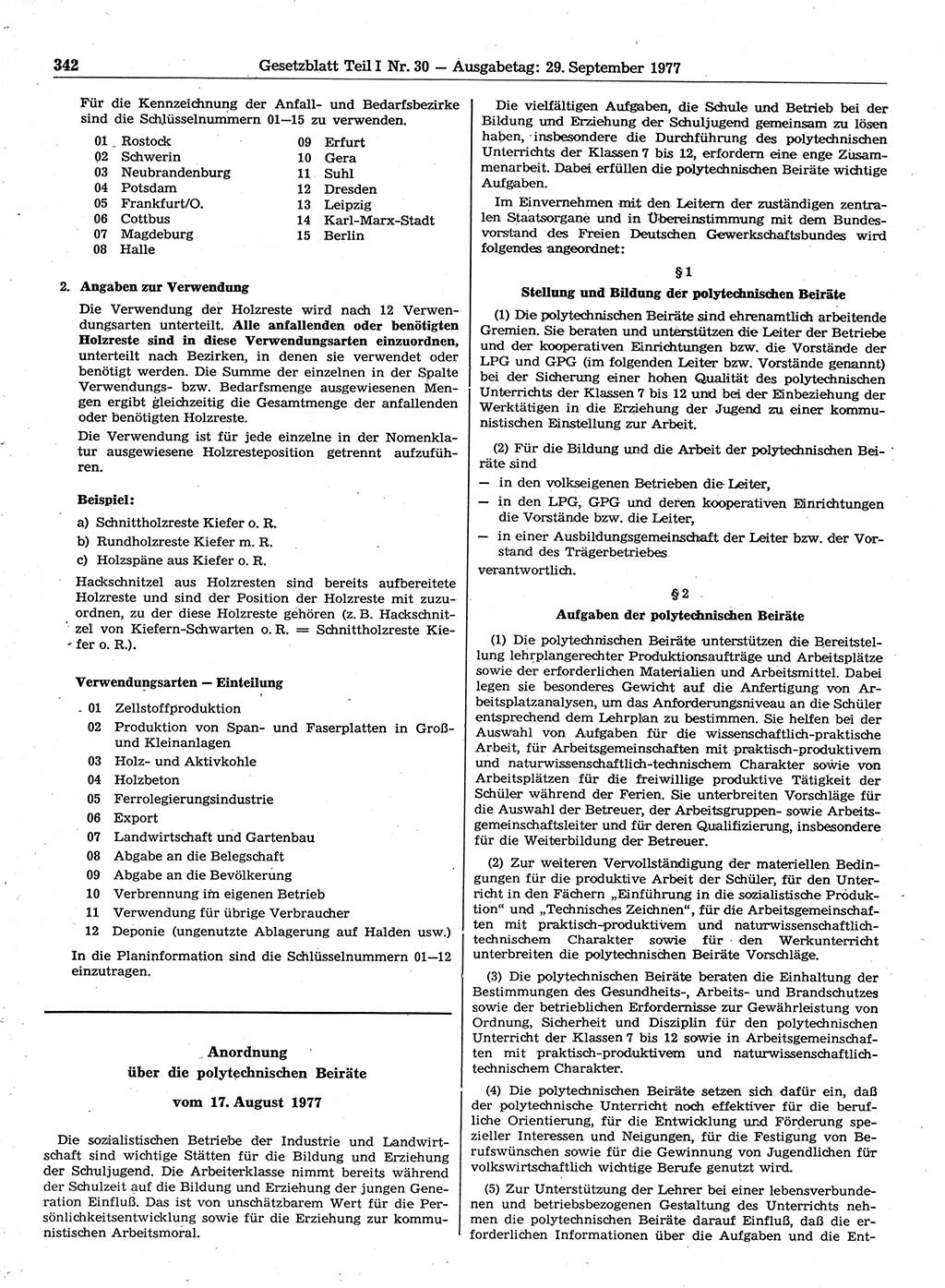 Gesetzblatt (GBl.) der Deutschen Demokratischen Republik (DDR) Teil Ⅰ 1977, Seite 342 (GBl. DDR Ⅰ 1977, S. 342)