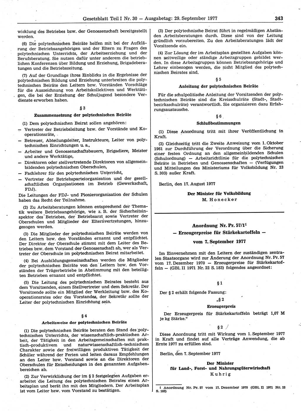 Gesetzblatt (GBl.) der Deutschen Demokratischen Republik (DDR) Teil Ⅰ 1977, Seite 343 (GBl. DDR Ⅰ 1977, S. 343)