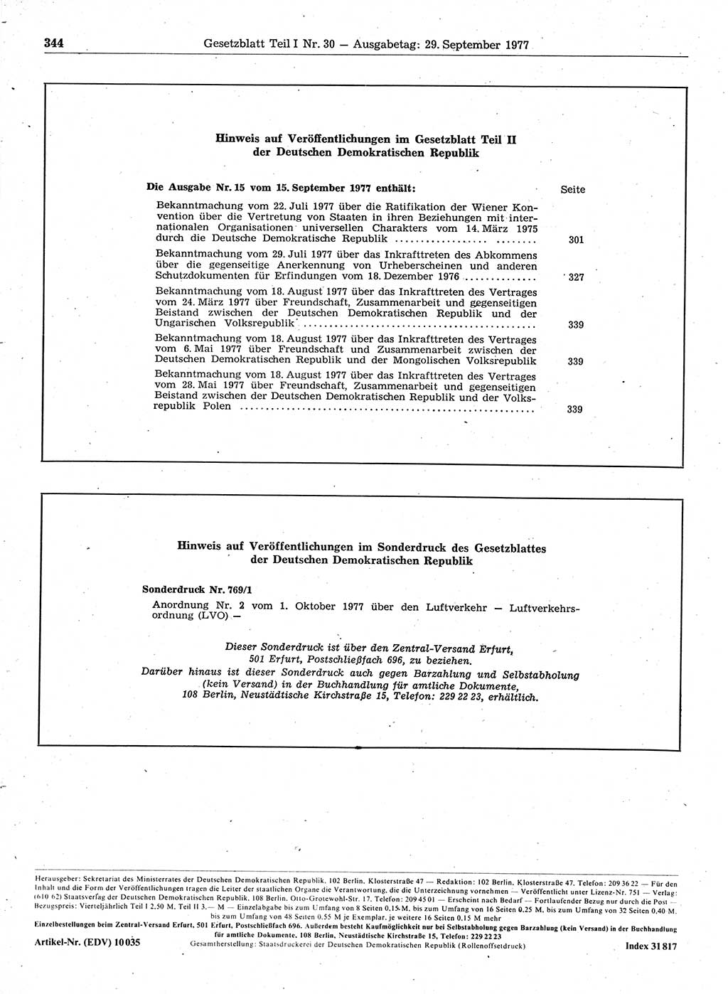 Gesetzblatt (GBl.) der Deutschen Demokratischen Republik (DDR) Teil Ⅰ 1977, Seite 344 (GBl. DDR Ⅰ 1977, S. 344)